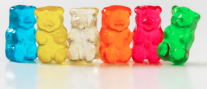 a line of colorful gummy bears