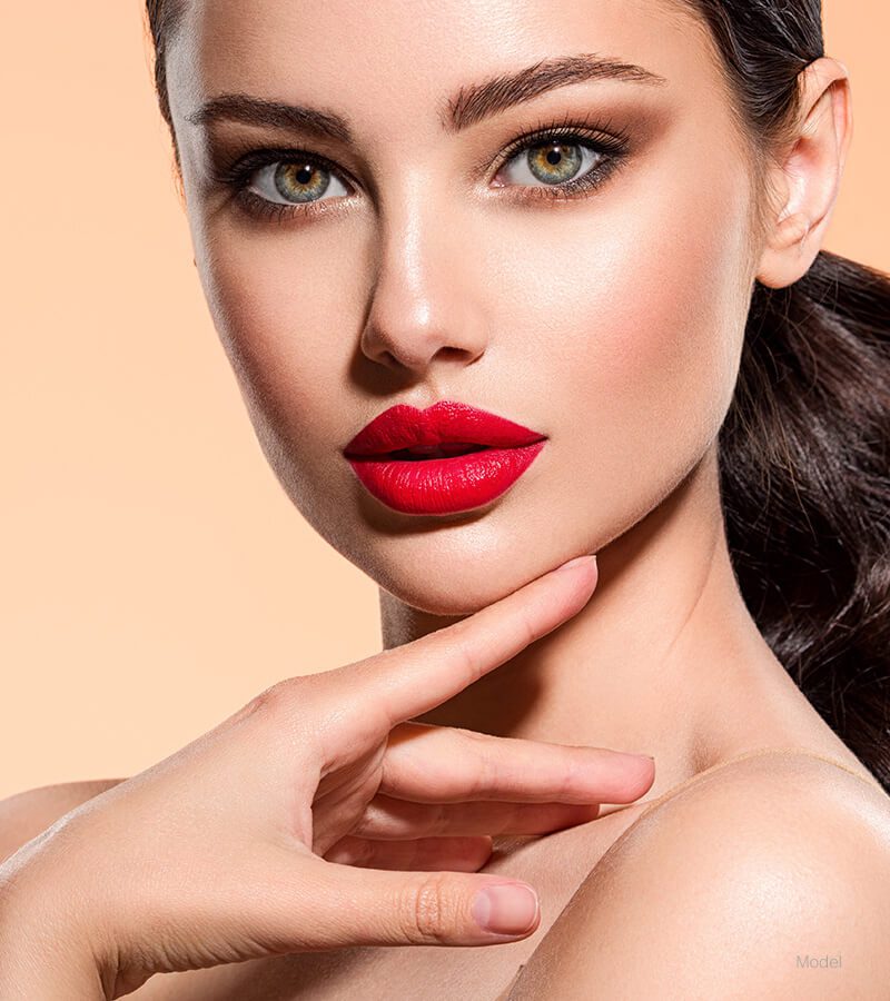 Good looking woman with red lips