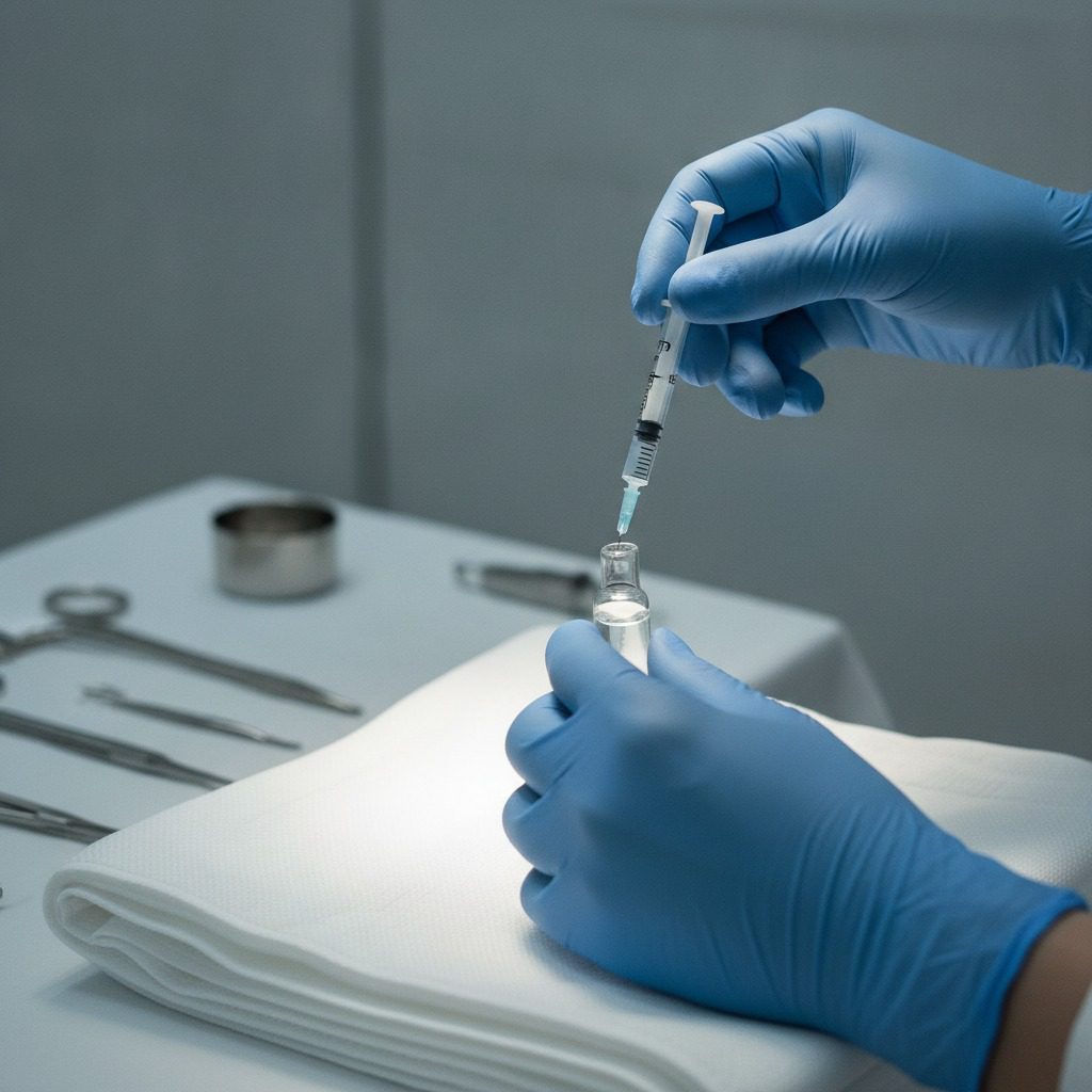 Treatment room at Southwest Plastic Surgery, gloved hands preparing a fine syringe in soft daylight. The many uses of botulinum toxin, explained by Dr. Frank Agullo, MD, FACS, in El Paso, Texas.