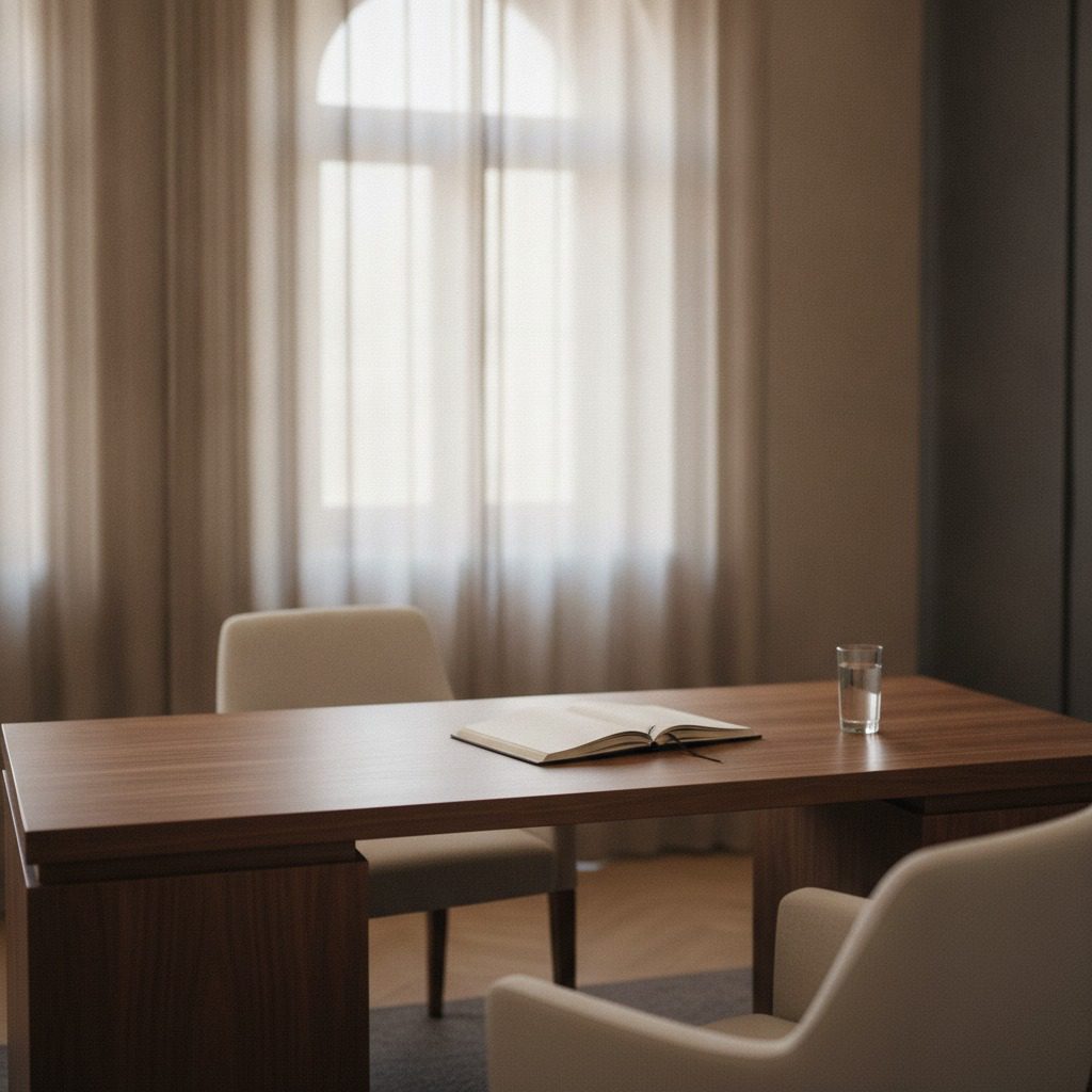 Private consultation room at Southwest Plastic Surgery, two chairs at a desk, soft daylight. Male enhancement consultation with Dr. Frank Agullo, MD, FACS, double board-certified plastic surgeon in El Paso, Texas.